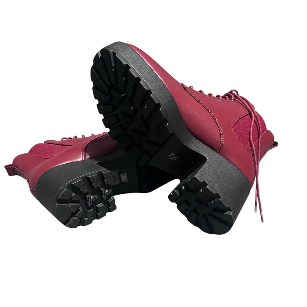 Allegra K Burgundy Lace-Up Boots – Stylish Combat Style. NEW - Picture 4 of 5